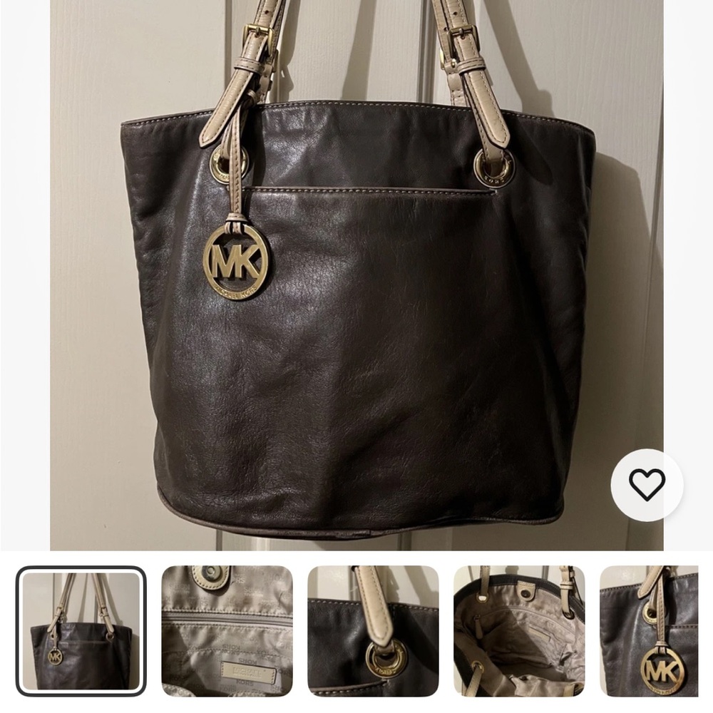 Michael Kors Dark Brown and Cream Tote Bag